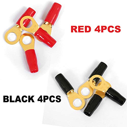 Airic 8 Gauge Ring Terminal 5/16 Inch Gold Plated Crimp Ring Terminals With Soft Boots Gold Wire Connectors Kit 8-Pack #TOP4
