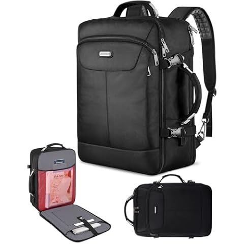 Carry on Backpack, 40L Flight Approved Large Travel Laptop Backpack with USB Charge Port, 18 Inch TSA Friendly Computer Daypack College Overnight Weekender Extra Large Backpack for Men Women, Black Cover