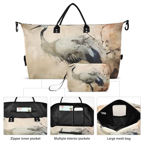 Large Travel Duffel Bag, Watercolor Crane Sports Tote Gym Bag, Shoulder Weekender Overnight Bag for Women Men, Carry On Luggage with Toiletry Bags2