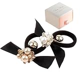 Jseng 2 Pcs Vintage Pearl Scrunchies Pearl Hair Ties with Rhinestone Ponytail Holder Hair Elastics w