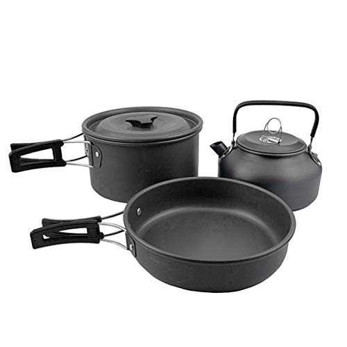 Set de cuisine de camping portable en aluminium avec bouilloire et pots