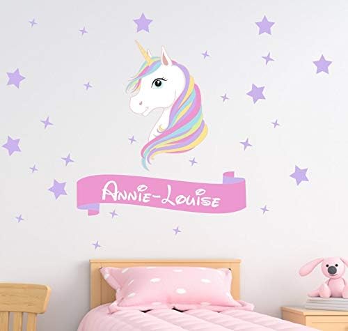 Personalised Colourful Unicorn & Stars. Wall Art Vinyl. Girls Unicorn Wall Art