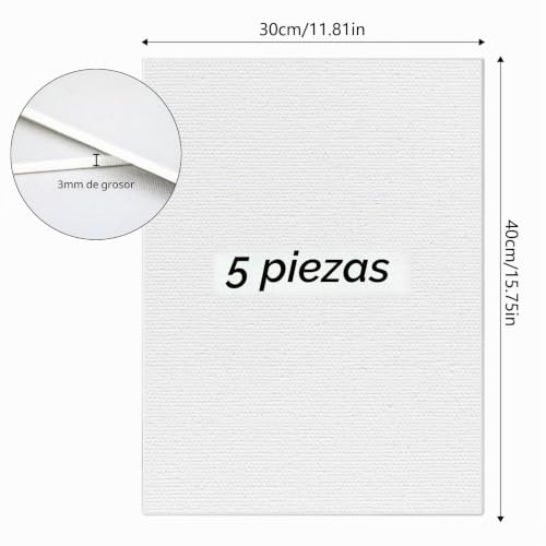 Miniatura 2 de Set De 5 Lienzos Para Pintar 30 40 Cm Lienzo Blanco De Algodón 280g Para Pintura Acrílica, Al Óleo Y Acuarela Lienzos Vacíos Para Artistas, Estudiantes Y Principiantes