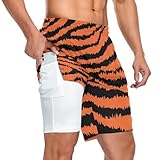 JHKKU Men's Tiger Print Stripe 2 in 1 Running Shorts, X-Large, Orange