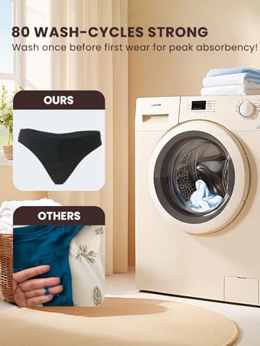 Image of Seamless Thong Period Underwear for Women Teens Light Flow Moisture Wicking Side Leak Prevention Panties 3 Pack