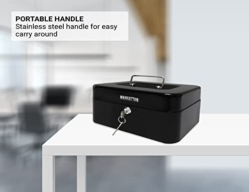 Manhattan MCBK-1200 Canadian Brand Medium-Sized Security Key Cash Box, 7.9" x 6.3" x 3.5" (200 x 160 x 90mm), with Removable 5-Compartment Tray and Portable Handle by ROYAL SOVEREIGN - Used condition - CA$14.62