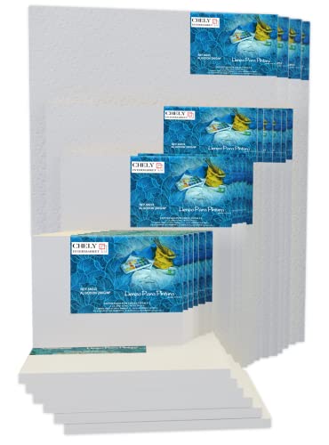 CHELY INTERMARKET MOD560 Lienzos Para Pintar Pack 28 Unidades Bastidor Madera Algodón Blanco Preimprimado Profesional Para Acrílico Óleo Manualidades Bellas Artes Artistas Aficionados