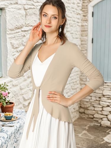 Image of Allegra K Women's Tie Front Cardigan Dressy Casual Cardigan Draped Ruffle Shrugs for Women Dresses