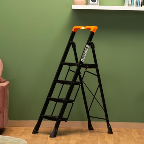 Bonkaso Alloy Steel Climb Master 4-Step Foldable Heavy Duty Ladder for Home, Indoor and Outdoor Purpose with Anti-Slip and Advanced Locking System - (Black&Orange)
