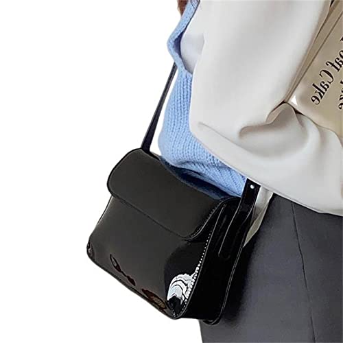 Sac à main rétro verni pour femme - Petit sac carré tendance sous les bras - Sac à main pour femme - Noir