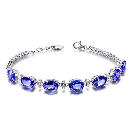 LW Pulsera de Zafiro Pulsera de joyería de Plata Pulsera de Zafiro para Mujer Pulsera de Pareja chapada en Plata Joyería de Cuentas de Metal Adecuada para Cualquier Momento Especial