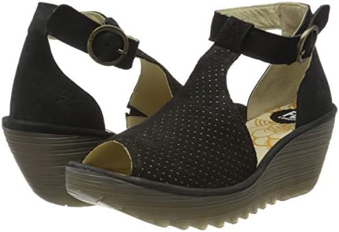 FLY London Womens Yall Cupido Cut Out Peep Toe Perforated Wedge Heels - Black - US6/EU37 | Image 6
