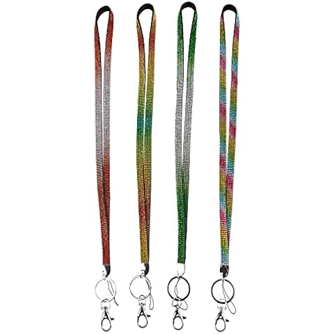 Fashion Exclusive 4 Rows 12" Gradient Colors Glitter Crystal Neck Lanyard,Exclusive Bling ID Name Badge Holder,Rhinestone Work Badge Reel Clip For Women(4PCS,Mixed Colors) Cover