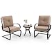 PHI VILLA Patio Big X Design C-Spring Metal Lounge Cushioned Chairs and Bistro Table Set - Cafe Furniture Seat with Beige Cushions
