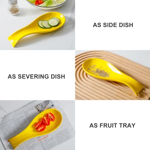 Image of Hasense Ceramic Spoon Holder for Stove Top, Large Cooking Heat-Resistant Spoon Rest for Kitchen Counter, 8.7 Inch Utensil Rest for Spatula, Ladle and Tong, Microwave Safe and Dishwasher Safe, Yellow