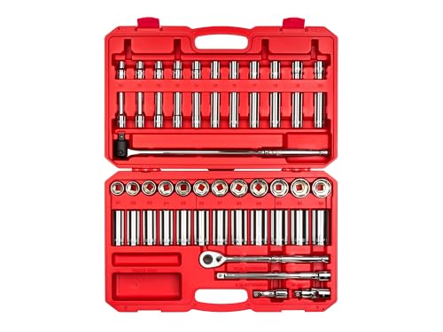 TEKTON 1/2 Inch Drive 6-Point Socket and Ratchet Set, 51-Piece ...
