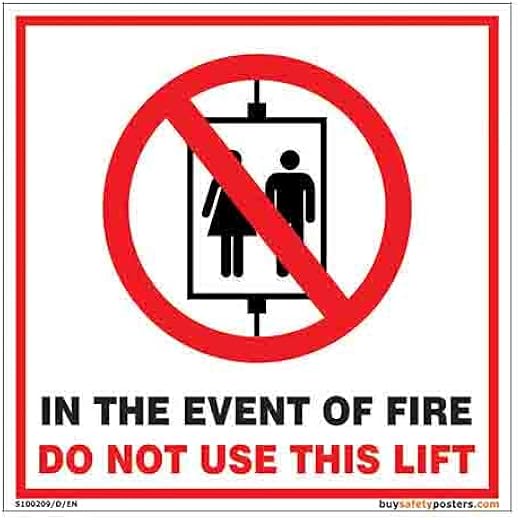 buysafetyposters.com - Do Not Use Lifts In Case Of Fire Safety Sign In English - PVC Sticker - (Square, 8 inch X 8 inch, M...