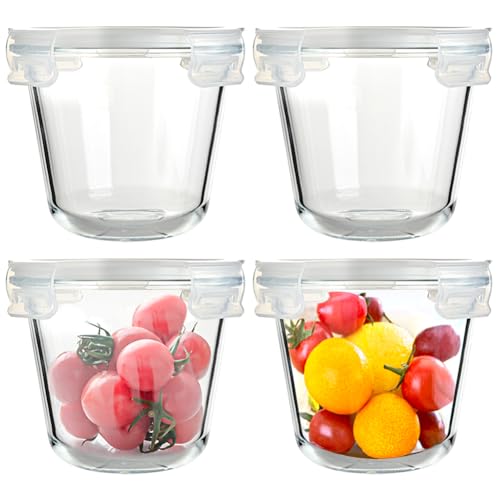 SXUUXB 710ml Glasbehälter mit Deckel Rund, 4er Glasschüssel mit Deckel, BPA-Freie Meal Prep Gläser Boxen, Frischhaltedosen Glas mit Deckel, Stapelbar Glasdosen mit Deckel Set für Mikrowellen, Backöfen