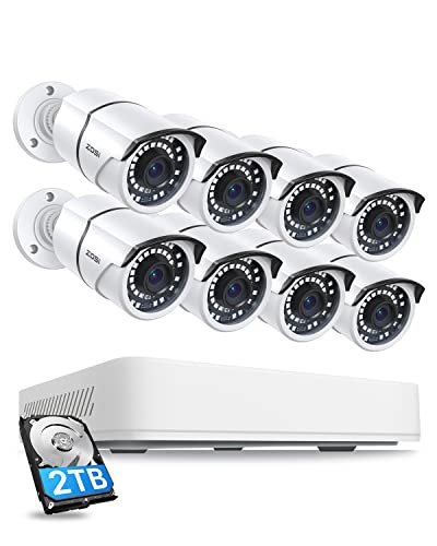 ZOSI 8CH 2K+ (5MP) Super HD Security Cameras System,H.265+ 8-Channel 2K+(5MP) CCTV DVR Recorder with 2TB Hard Drive,8pcs 2K+ (5MP) Wired Indoor Outdoor CCTV Cameras with 100ft Long Night Vision