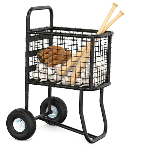 GARVIN Baseball Cart with Wheels Heavy-Duty Steel Frame Holds 300+ Baseballs or 150 Softballs 10.5 All-Terrain Wheels Upgraded with 6m Anti-Sag Reinforcement Strap for Field & Training