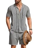 Coofandy Men'S Short Sleeve Knitted Set 2 Piece Vintage Polo Outfits Button Down Casual Suit