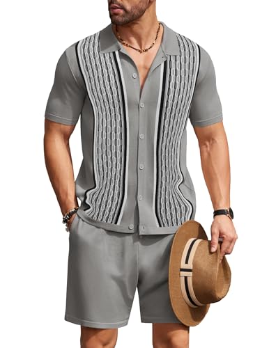 COOFANDY Men's Short Sleeve Knitted Set 2 Piece Vintage Polo