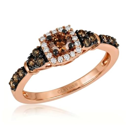 1/2 Carat White and Chocolate Diamond Cushion Shaped Halo Ring for Women in 14k Rose Gold (G-H/Fancy Brown, VS2-SI1, cttw) Engagement Anniversary Ring Size 7 by LeVian