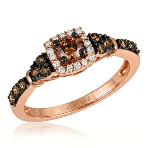 LE VIAN 1/2 Carat White and Chocolate Diamond Cushion Halo Ring for Women in 14K Rose Gold (G-H/Brown, VS2-SI1, 0.46 cttw) Engagement Anniversary Promise Band Size 5