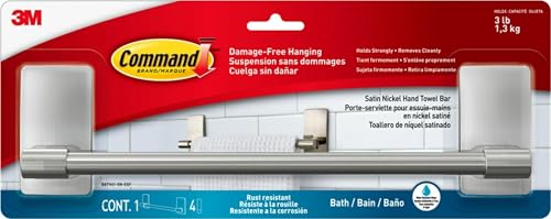 Image of Command Towel Bar, Satin Nickel, 1 Towel Bar, 4 Strips