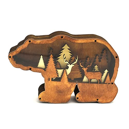 Annoomm Forest Bear Decor Animal Wooden And Acrylic Bear Statues And Figurines Home Ornament Woodland Bear Silhouette And Sculpture,Bear Decoration For Shelf Desk Wood (Bear) #TOP5