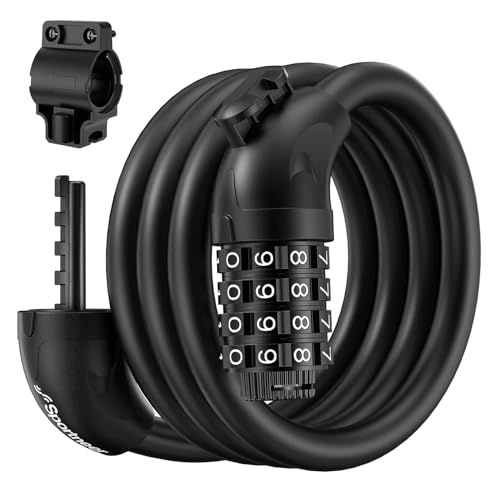 Sportneer Bike Cable Lock with 4-Digit Combination, TPU Anti-Freeze & Weatherproof 12mm Heavy Duty Steel Bike Lock, Bicycle Lock with Mounting Bracket for Bikes Scooters Strollers Outdoor Use - 4ft