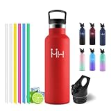 Motswedi Borraccia Termica 750ml, con Cannuccia, Bottiglia Termica, Borraccia Acciaio Inox, 6*Cannucce, per Bevande Calde e Freddo per Campeggio, Palestra, Ciclismo, Rosso