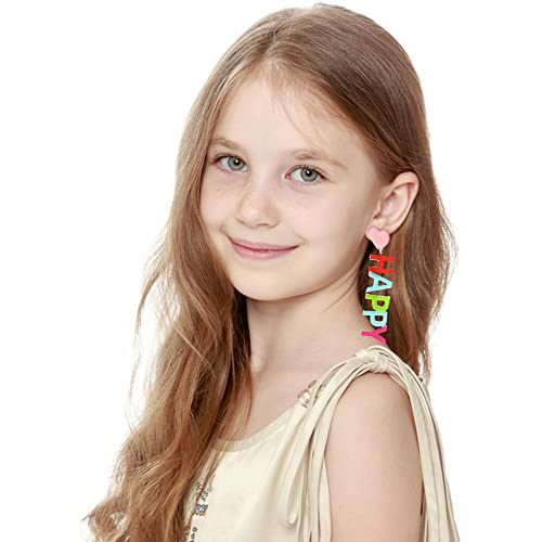 Happy Birthday Dangle Drop Earrings For Women Girls Resin Acrylic Sparkling Colorful Letter Threader Tassel Love Heart Dangling Earrings Birthday Party Earrings Hoops Statement Cute Jewelry Gifts For Daughter (Happy Birthday) #TOP1