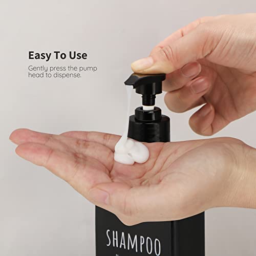 Image of Segbeauty Shampoo and Conditioner Dispenser Refillable, 3pcs 16.9oz Shower Bottles Soap Dispenser with Labels, 500ml Empty Plastic Square Pump Bottle Dispenser Body Wash Containers for Bathroom Black