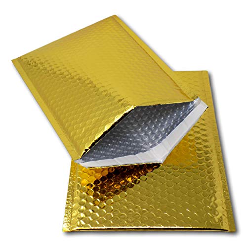 EPOSGEAR 10 Gold Shiny Metallic Foil Bubble Padded Bag Mailing Envelopes - Perfect for Marketing, Promotions or and Alternative to Gift wrap (A4 / C4-324mm x 230mm)