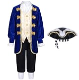 KAIPUTE Colonial Costume for Kids 18th General Captain Pirate for Boys Halloween Cosplay 9-11 Years Blue