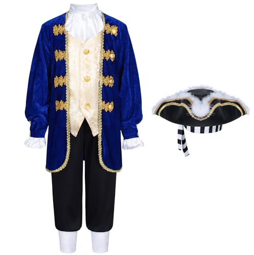KAIPUTE Colonial Costume for Kids 18th General Captain Pirate for Boys Halloween Cosplay 3-5T Blue
