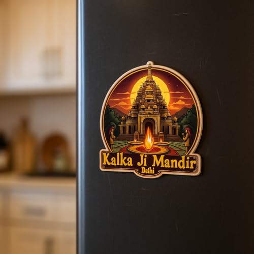 Image of Naxon Kalka Ji Mandir Delhi Theme Souvenir Wooden Fridge Magnet for Refrigerator - Printed Fridge Magnet for Kitchen & Home Decor | Perfect Souvenir Gift | Size 3x3 in | Pack of 1