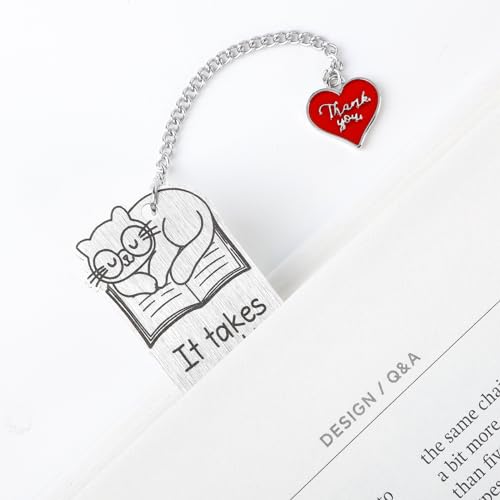 Sereliy Teacher Metal Bookmark, Thank You Teacher Appreciation Gift Bookmark for Women Men, Unique Bookmarks for Teacher’s Day, It Takes a Big Heart to Help Shape Little Minds Bookmarks(Cat Shape)