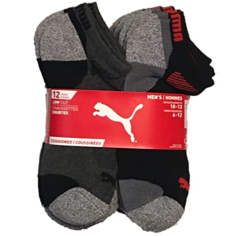 Puma Mens No Show Low Cut Moisture Control Sport Socks (Shoe Size 7-11) - Black - 12 Pack #TOP15