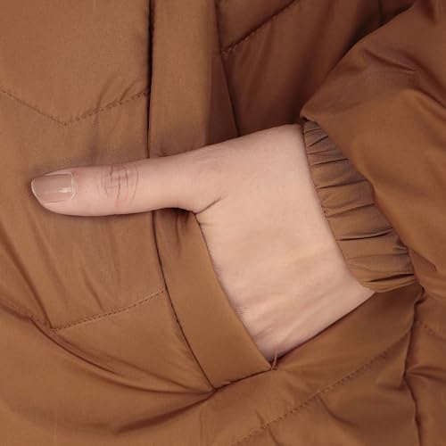 Image of Women's Cozy Puffer Stylish Jacket with Buttoned Pockets and Detachable Fur Hood