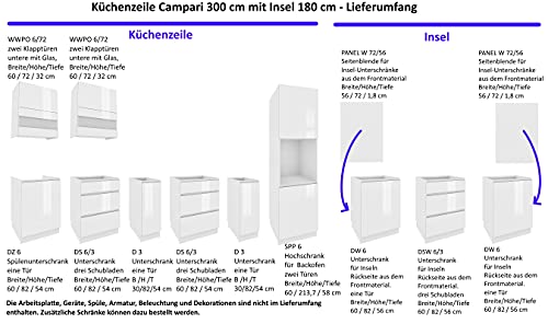 Möbel für Dich Grifflose Hochglanz Inselküche, Einbauküche mit Insel Campari 300+180 cm, Weiß, Schwarz, Grau (Schwarz Hochglanz) - Image 4