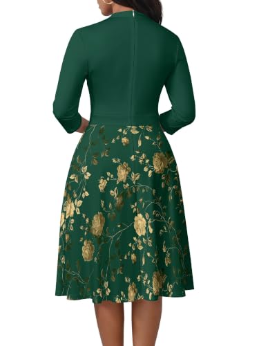 Image of PinkPatty Women's Casual A-line Midi Dresses 3 /4 Sleeve V Neck Fit and Flare Dress with Pockets