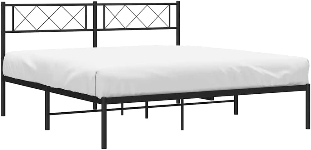 Metal Bed Frame Black Steel 53 x 74.8 in Sturdy Platform Foundation with headboard, Durable slatted Design for Mattress Support, Easy Assembly, Modern Minimalist Bedroom Furniture