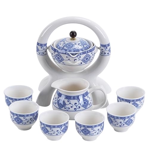 SHIJT 90 Rotation Automatic Porcelain Chinese Gongfu Tea Set, Tea Pot Cradle Tea Maker with Infuser Tea Maker Ceramic Teapot for Home Travel(Color:C)