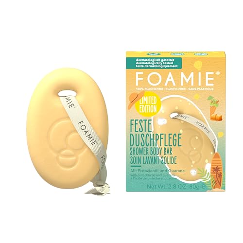 Foamie Feste Duschpflege Caramel Pistacchio Duschgel ohne Plastik feste Körperpflege mit cremigem Schaum sanfte Reinigung für Damen & Herren nachhaltige Alternative zu Duschgel