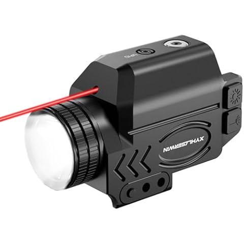 Tactical Flashlight Laser Combo, 200/500/1000 Lumens Adjustable Brightness with Strobe & Constant Light Modes, Pistol Light Red Laser Combo, Magnetic Rechargeable, Fits Standard Picatinny/Glock Rails Cover