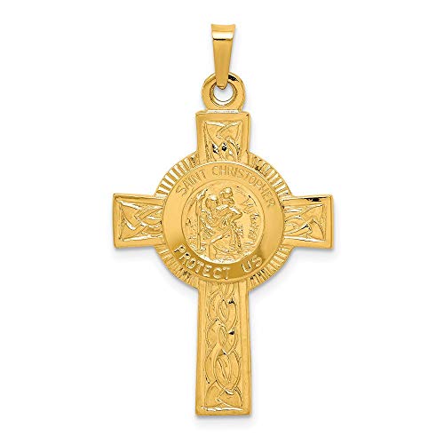 14K Yellow Gold St. Christopher Medal Cross Pendant #TOP11