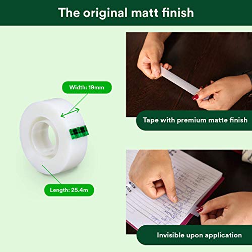 Scotch 3M Magic Tape Roll (2N) with Refillable Dispenser | 1.9cm x 25.4 Meter | Invisible, writable and Hand tearable | for School Projects, Home and Office use, White