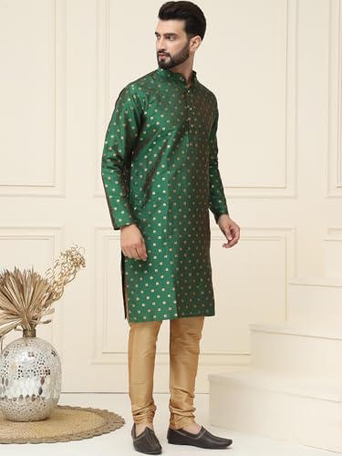 Image of SOJANYA (Since 1958 Men's Silk Blend Booti Kurta with Gold Churidaar Pyjama